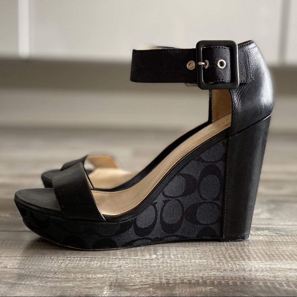 Coach black platform wedge sandals - size 9.5